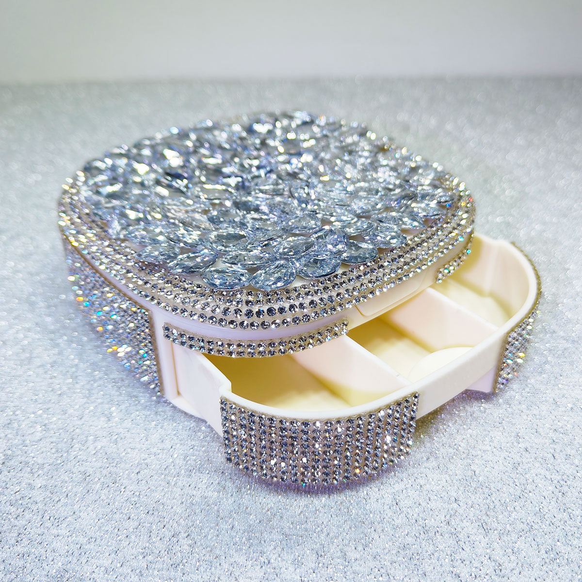 Portable Mini Vanity Mirror Case with Sparkling Crystals, Cute Compact Storage Box