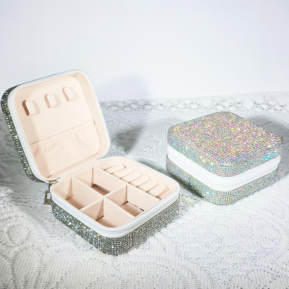 Crystal-Embellished Jewelry Organizer Box for Women - Storage for Rings, Necklaces, Earrings, and Small Accessories