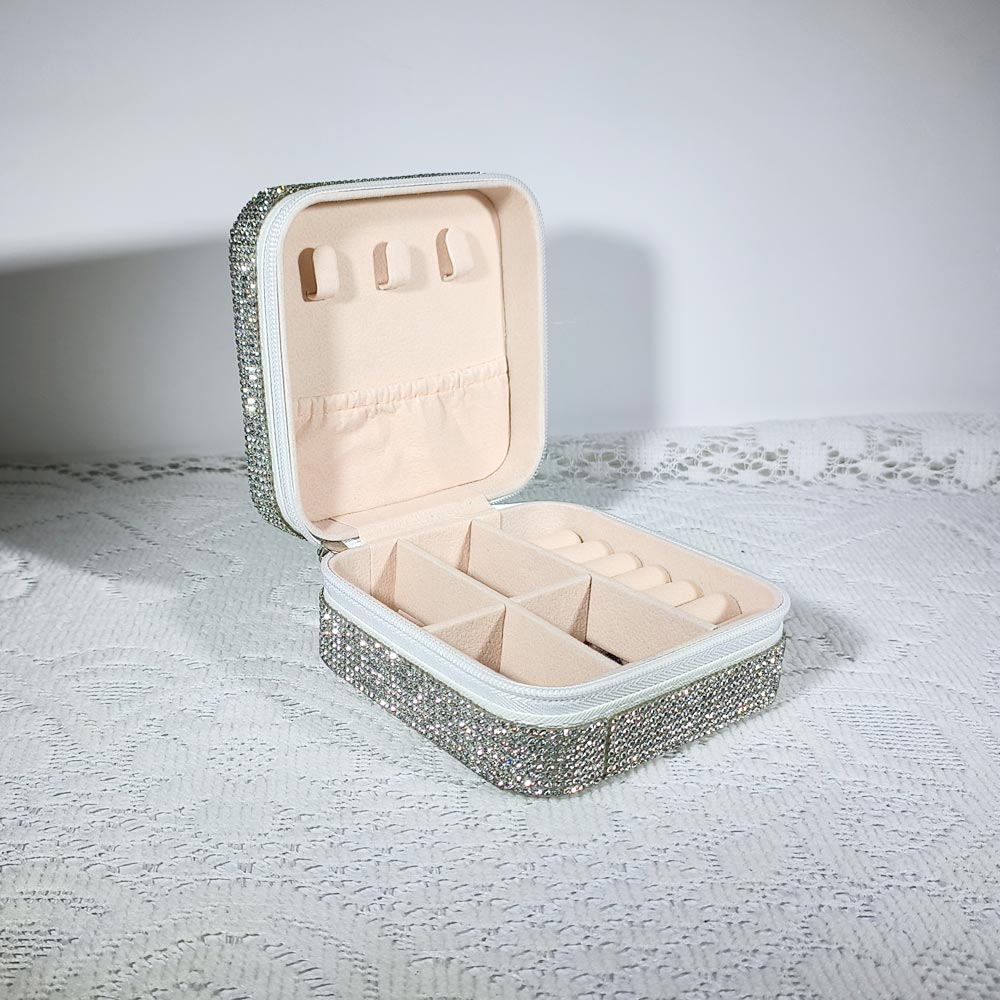 Crystal-Embellished Jewelry Organizer Box for Women - Storage for Rings, Necklaces, Earrings, and Small Accessories