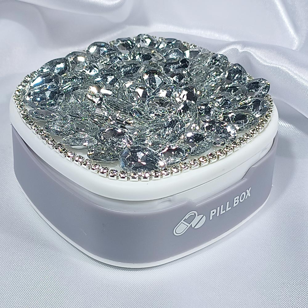Glam Compact Pill Case: Crystal-Studded & Portable