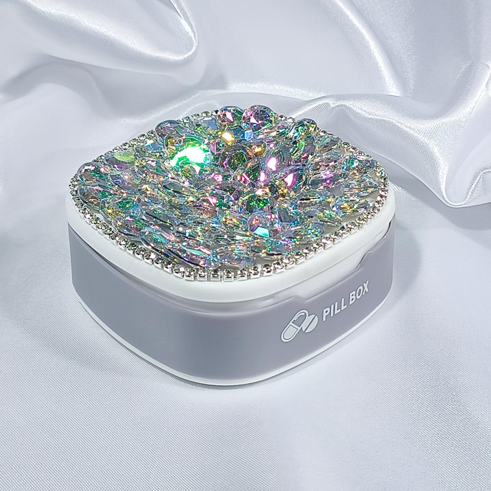 Glam Compact Pill Case: Crystal-Studded & Portable