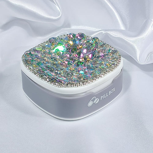 Glam Compact Pill Case: Crystal-Studded & Portable