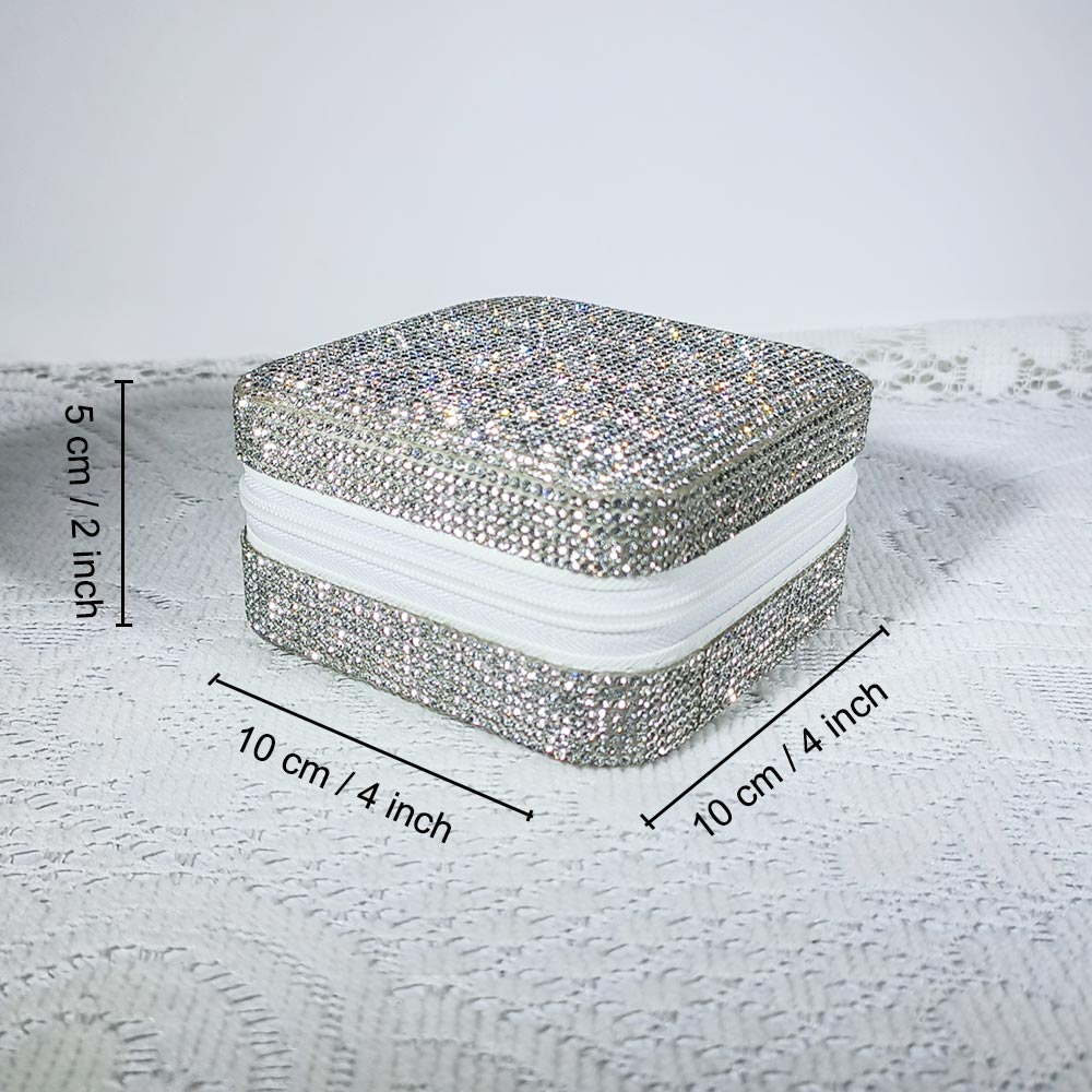 Crystal-Embellished Jewelry Organizer Box for Women - Storage for Rings, Necklaces, Earrings, and Small Accessories