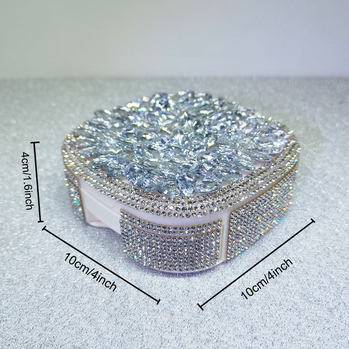 Portable Mini Vanity Mirror Case with Sparkling Crystals, Cute Compact Storage Box