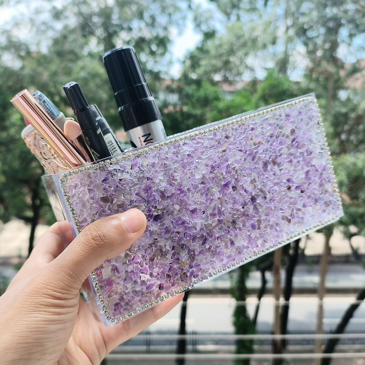 Classic Textured Crushed Stone Pen Holder for Office and Study