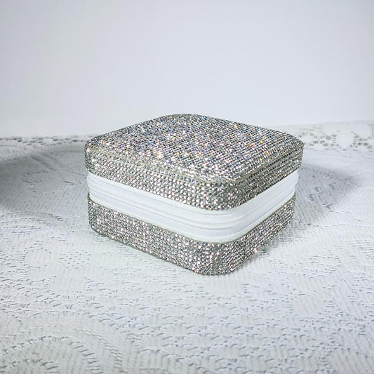 Crystal-Embellished Jewelry Organizer Box for Women - Storage for Rings, Necklaces, Earrings, and Small Accessories