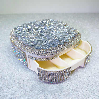 Portable Mini Vanity Mirror Case with Sparkling Crystals, Cute Compact Storage Box
