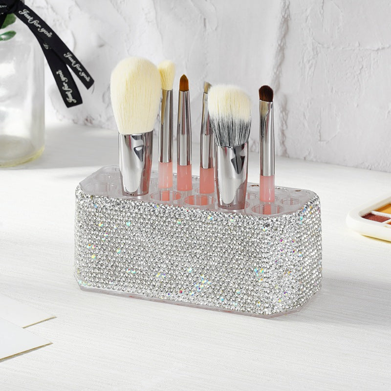 Rhinestone-Studded Deluxe Multi-Slot Makeup Brush Holder