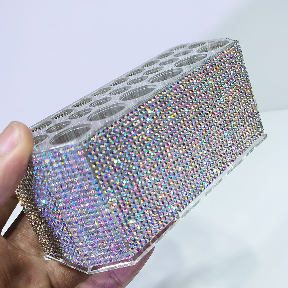 Rhinestone-Studded Deluxe Multi-Slot Makeup Brush Holder