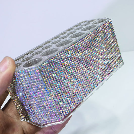 Rhinestone-Studded Deluxe Multi-Slot Makeup Brush Holder