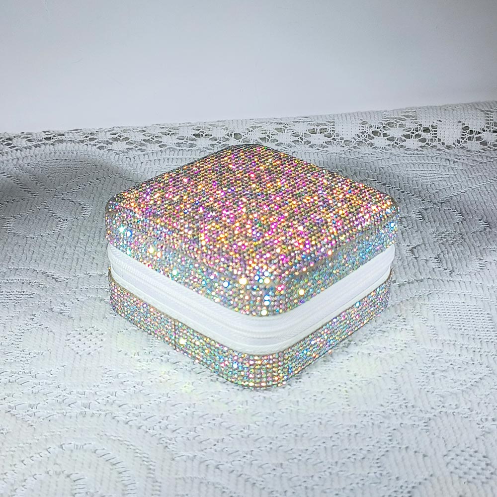 Crystal-Embellished Jewelry Organizer Box for Women - Storage for Rings, Necklaces, Earrings, and Small Accessories