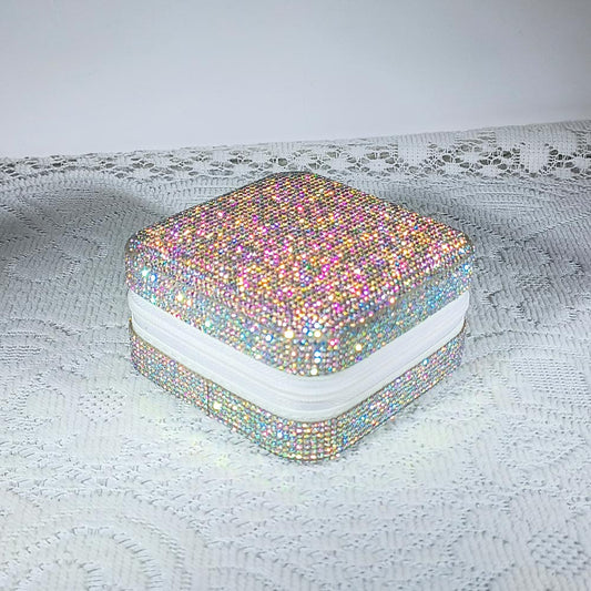 Crystal-Embellished Jewelry Organizer Box for Women - Storage for Rings, Necklaces, Earrings, and Small Accessories