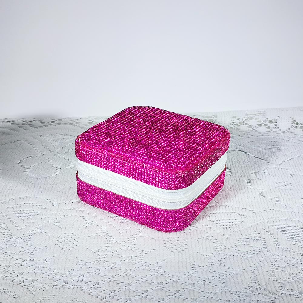 Crystal-Embellished Jewelry Organizer Box for Women - Storage for Rings, Necklaces, Earrings, and Small Accessories