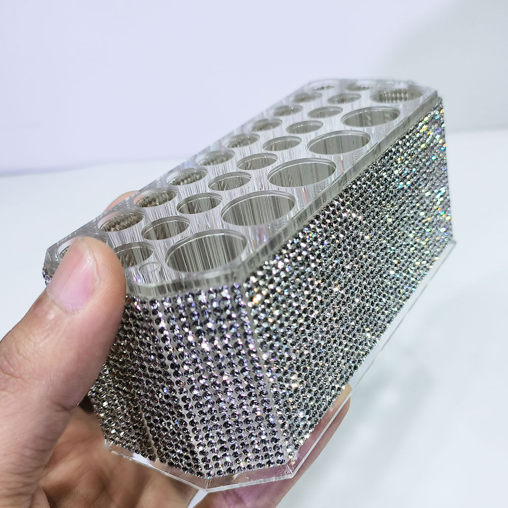 Rhinestone-Studded Deluxe Multi-Slot Makeup Brush Holder