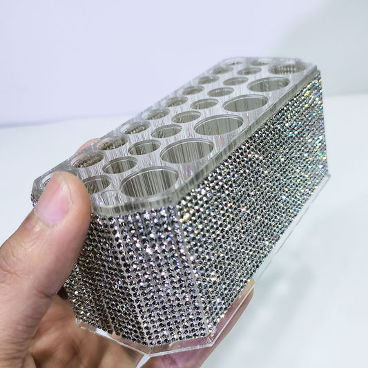 Rhinestone-Studded Deluxe Multi-Slot Makeup Brush Holder