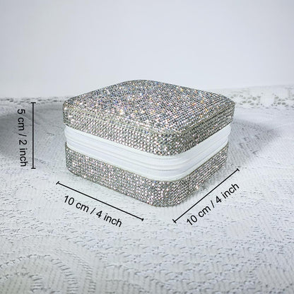 Crystal-Embellished Jewelry Organizer Box for Women - Storage for Rings, Necklaces, Earrings, and Small Accessories