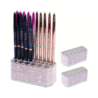 Rhinestone-Studded Deluxe Multi-Slot Makeup Brush Holder